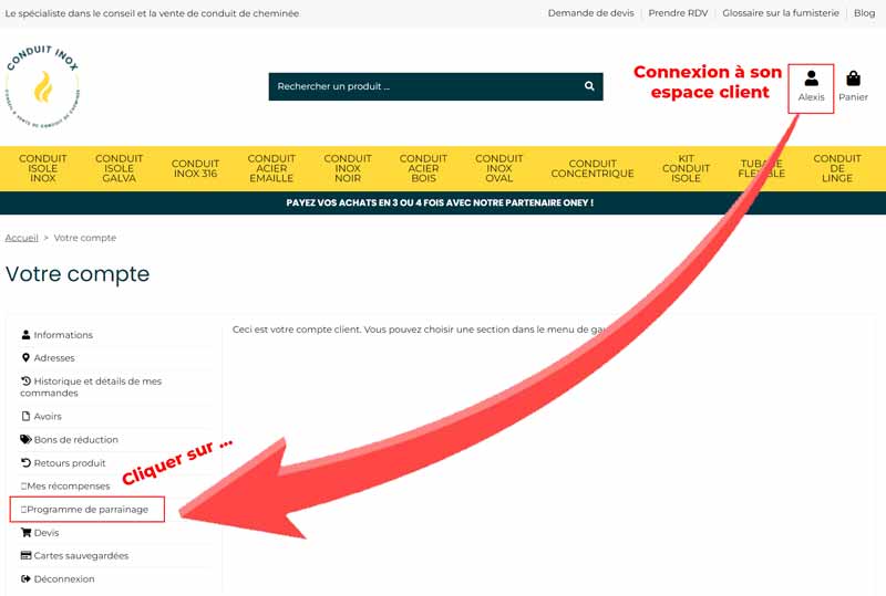 code parrainage Conduit Inox